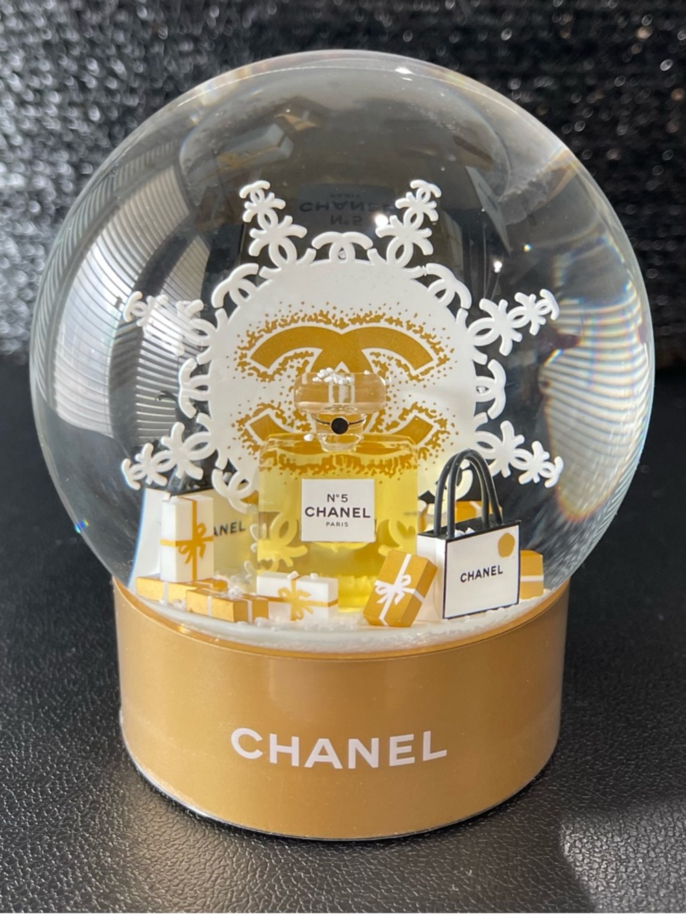 Gold and White snow globe